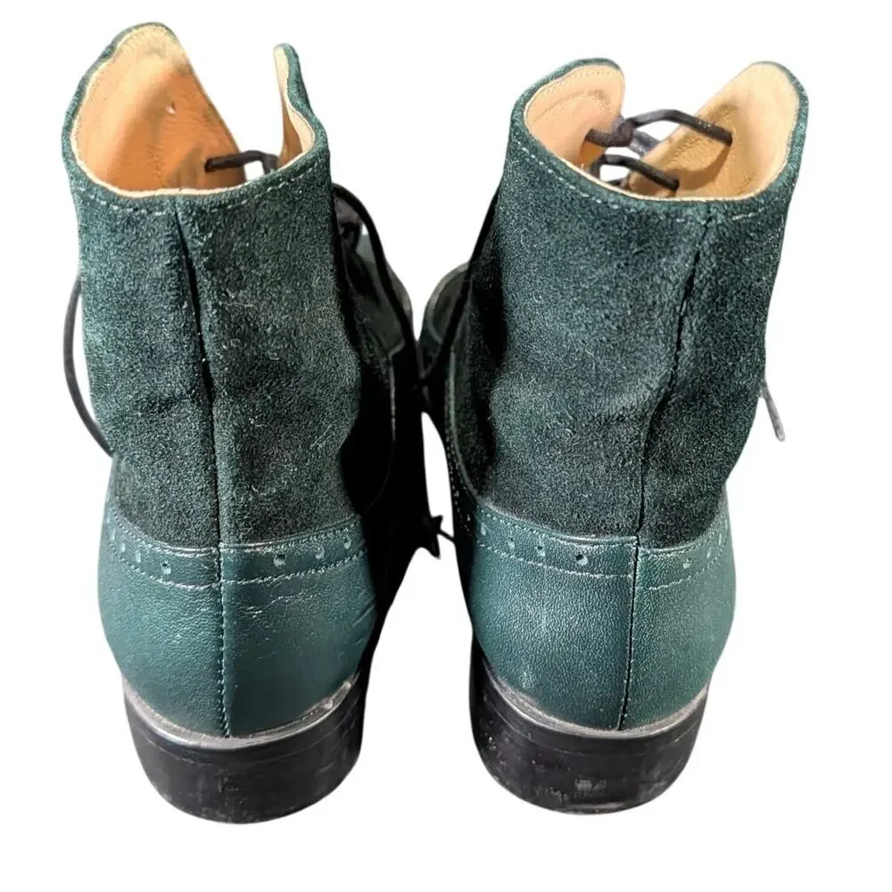 Julia Bo Armada Green Leather Suede Lace Up Oxford Boots EU 35 Womens US 5